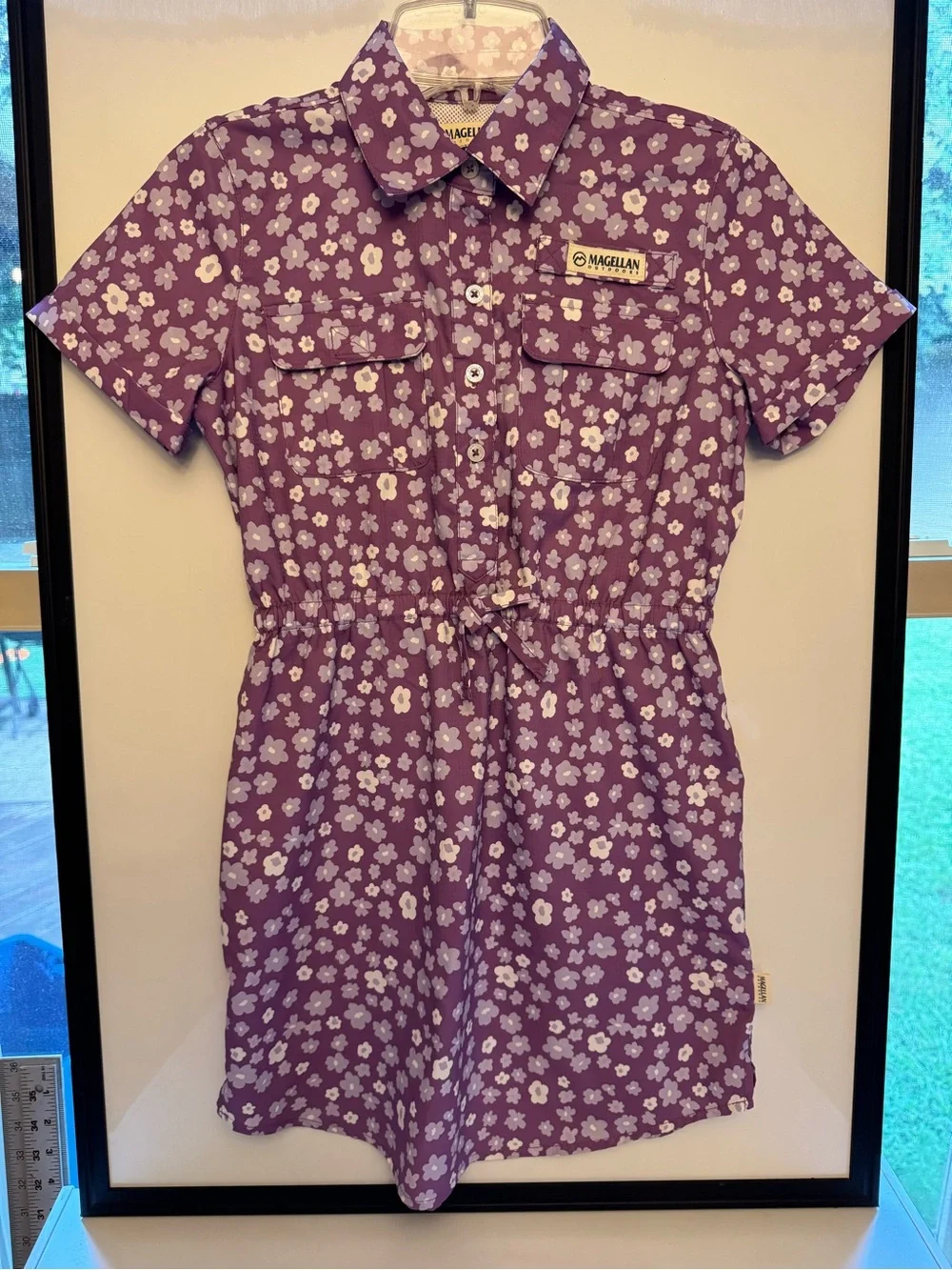 Magellan Outdoors Dress Girls M 8-10 Purple White Floral Vented Southern Summer